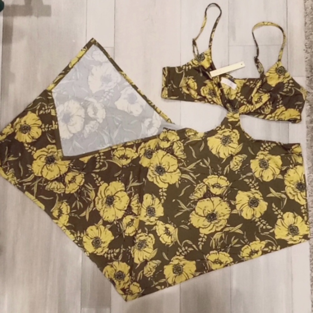 Blush BJ Olive Green Floral Cut Out Bodycon Maxi Dress Size Large